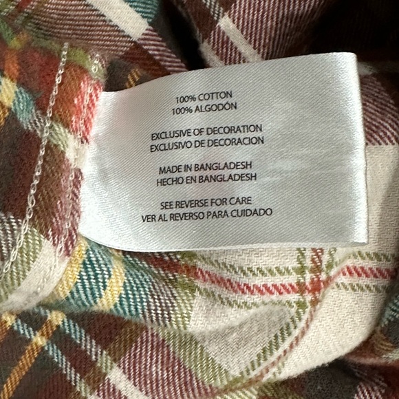 Men's Eddie Bauer Small Soft Flannel Shirt Plaid Orange Green Long Sleeve Pocket - Picture 9 of 10